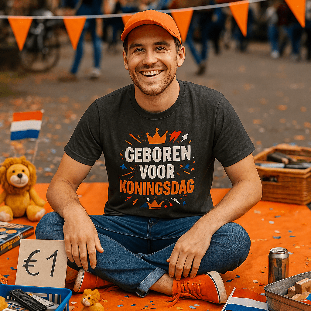 Geboren voor Koningsdag – Vrijmarkt Edition T-shirt voor Mannen - Koning Shirt